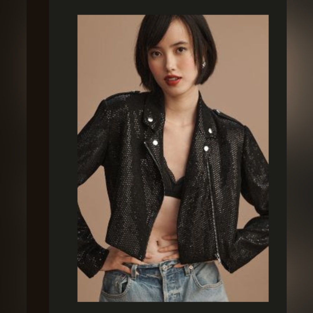 Anthropologie sequin cropped moto jacket